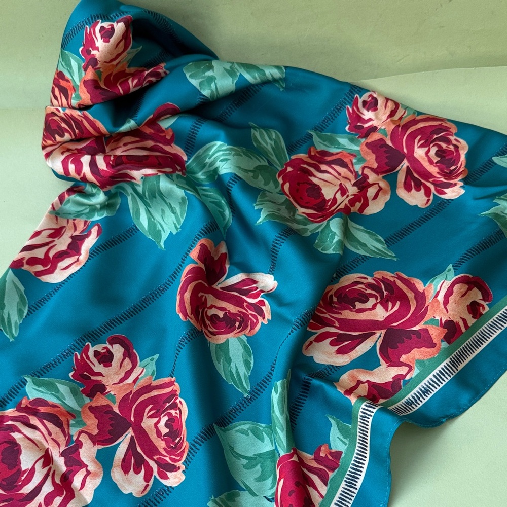 New Multicolored Floral Silky Scarf - Picture 7 of 7